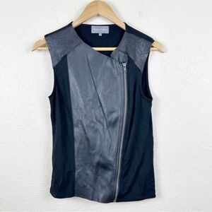 Michael Stars Black Moto Leather Zip Front Sleeveless Top Vest Size Small Women